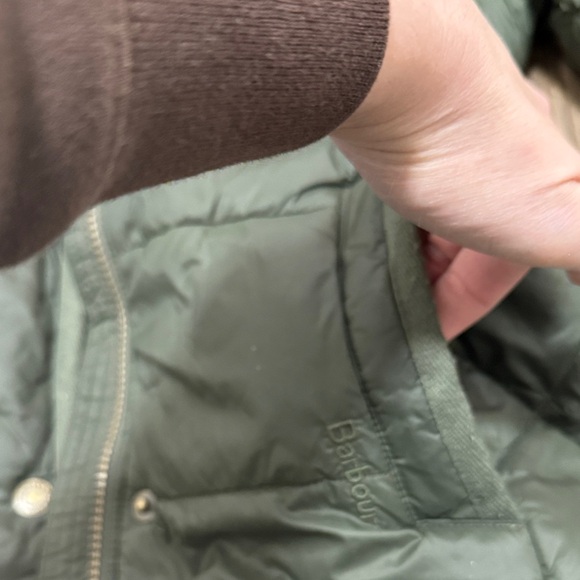 Barbour Olive Puffer Jacket with Faux Fur Trim - Picture 4 of 15